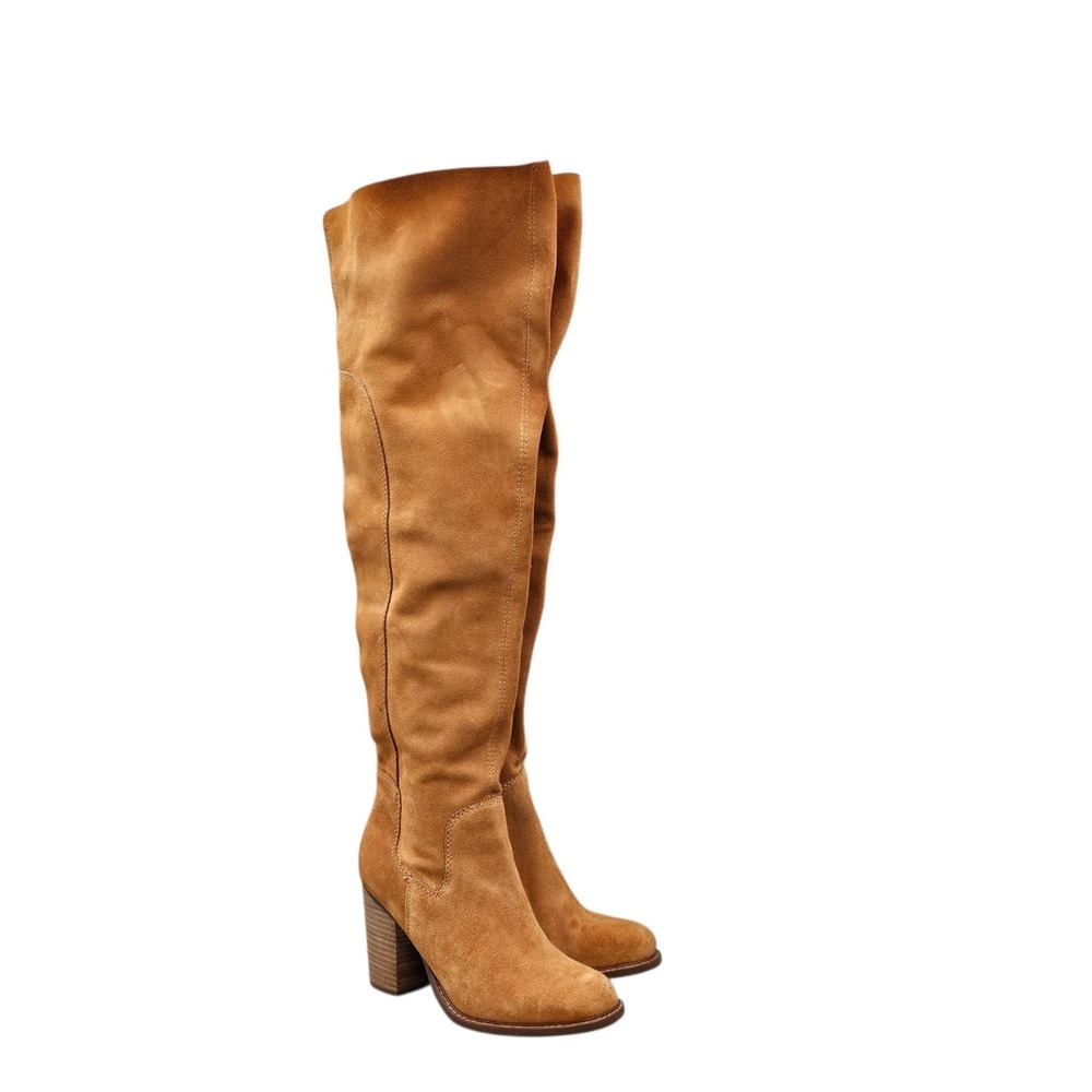 KELSI DAGGER BROOKLYN KDB Womens Size 7.5 EUC Logan Camel Suede Thigh High Boots